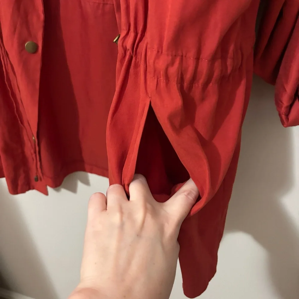 Umgee Red Utility Jacket with Relaxed‎ Fit and Open Front Drapey
